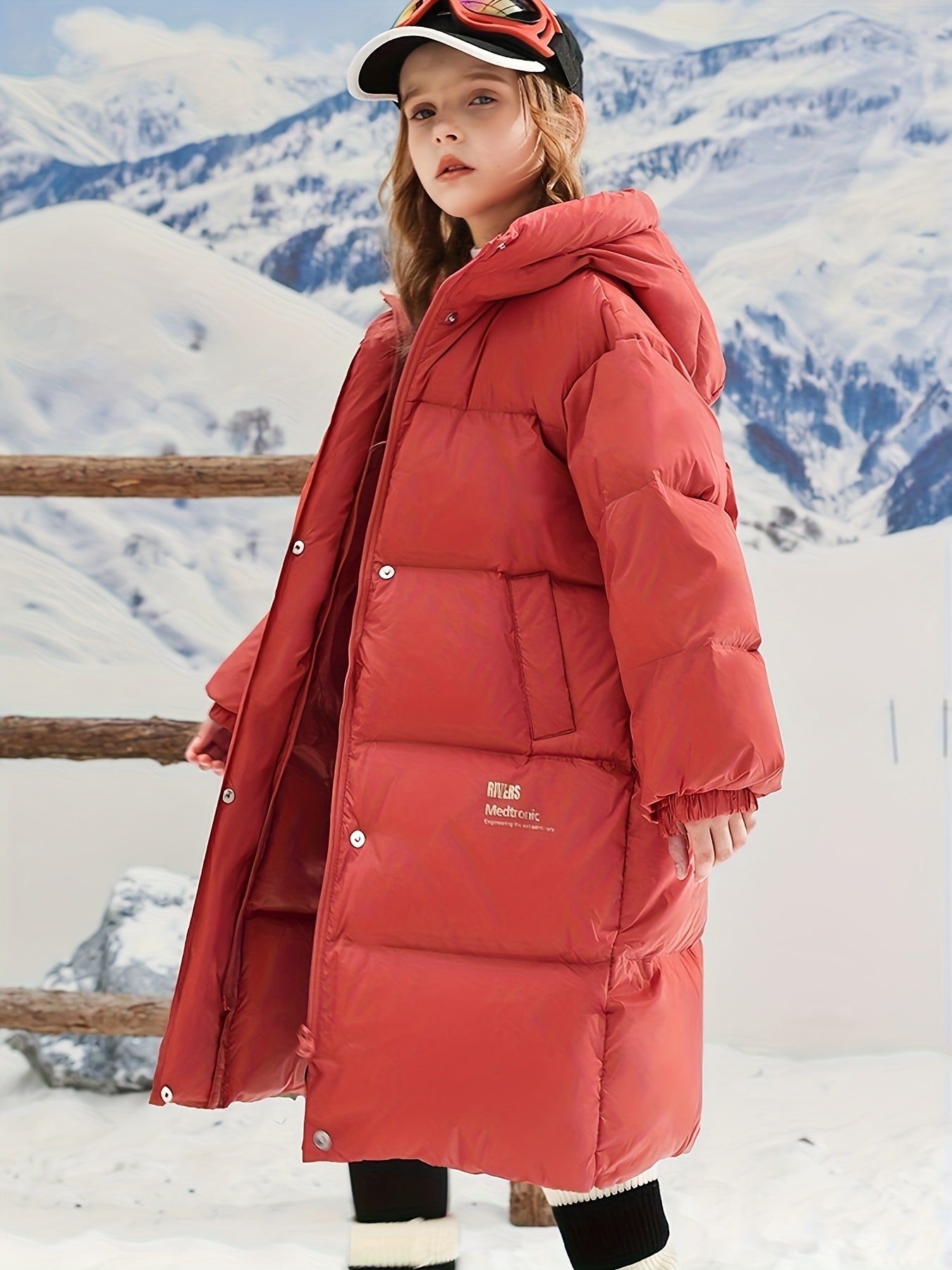 Girls' & Kids' Thickened Fluffy -Filled Hooded Winter Coat - Long Warm Jacket with Single Zipper Closure, Windproof Shell & Pockets, Unisex Casual Outdoor Skiing & Daily Wear, Easy-Care Polyester Lining (No-Stretch Fabric) -