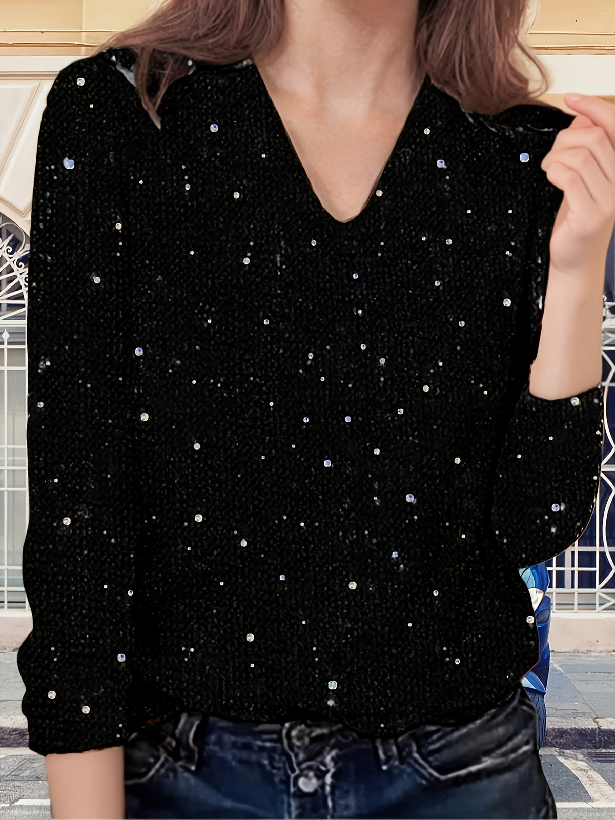 Women's Shiny Sequin Blouse - Sparkling Long Sleeve Shirt, Non-See-Through Loose Fit Top Suitable for Party & Casual Attire, Machine Washable Formal/Casual All-Season Versatile Outfit