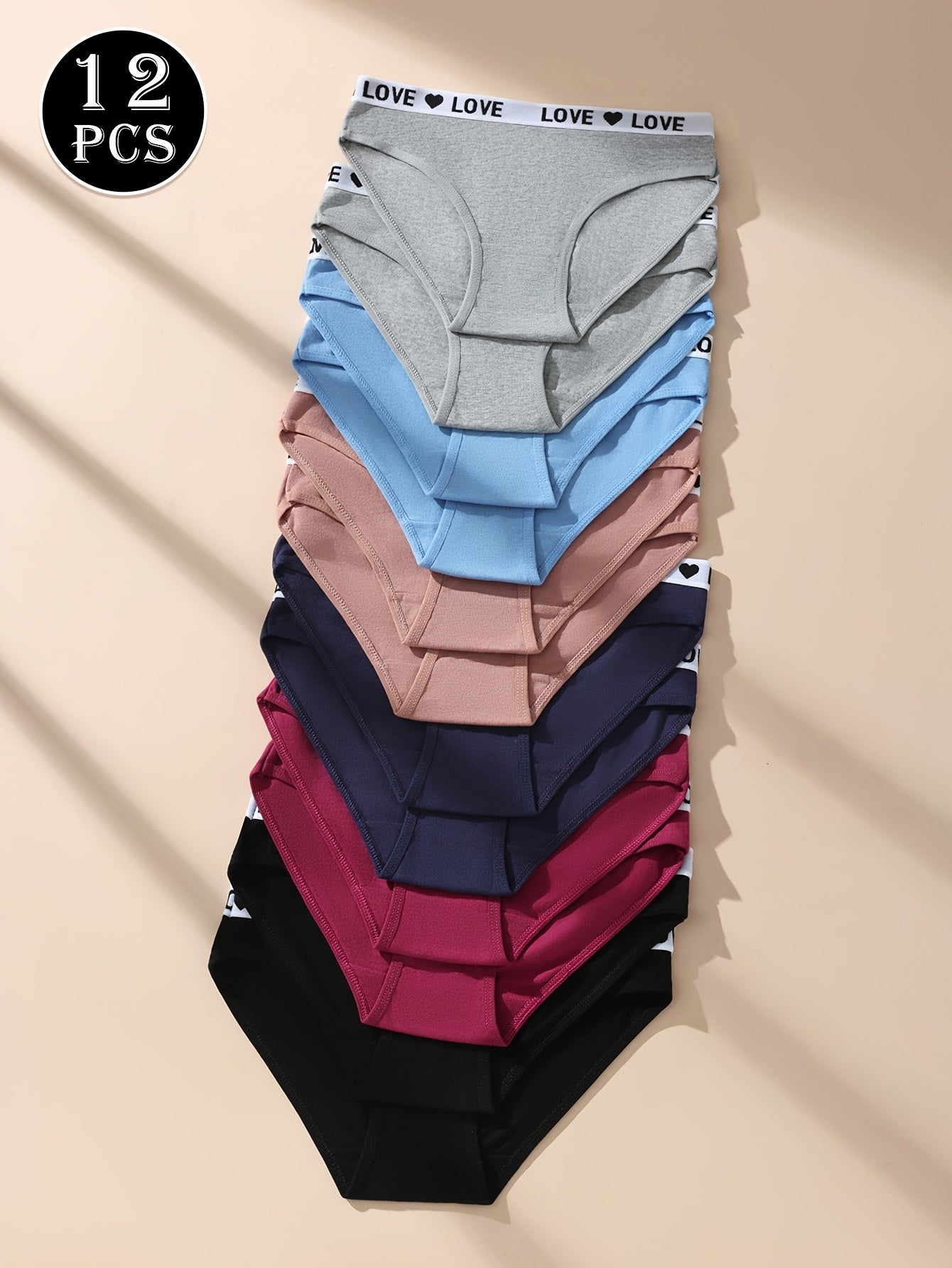 12 Simple And Colorful Mixed Bag Fashionable Sports Women's Underwear, Made Of Soft, Breathable, Elastic And Non Sticky Fabric, Suitable for Daily Wear