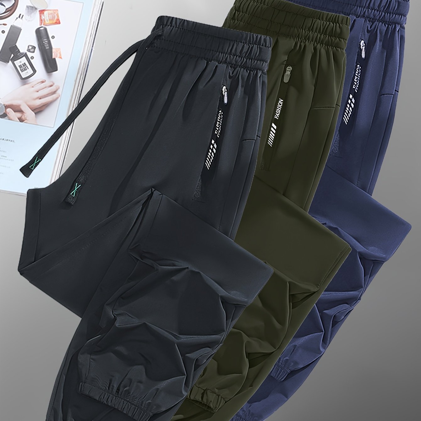 [3pcs Colorful Summer Joggers] 3pcs Women's Summer Casual Sports Pants | Ice Silky Fiber Fabric, Breathable, Elastic Waist, Tapered Running Cycling Joggers | Colorful