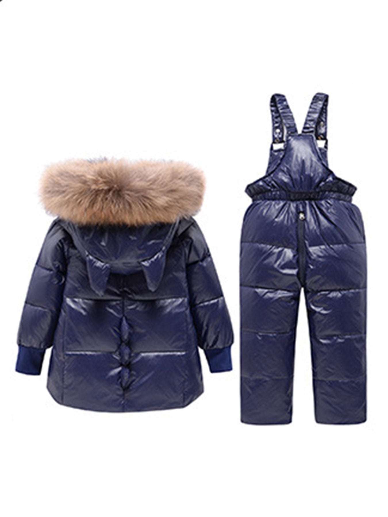 2pcs Windproof Hooded Jacket+ Suspender Snow Pants for Girls& Boys, Winter Thickened Warm Hooded Ski Outfit, Kids' Outdoor Sports Ski Suit, Ski Suit for Kids, Snow Play Clothes, Winter Clothing, Functional Kids Wear, Sporty D
