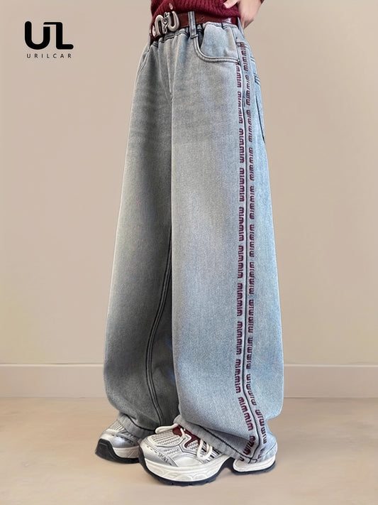 Girls' Fleece-Lined Wide/Straight Leg Jeans. Winter-warm, Perfect for Holidays, School & Casual Wear. Style with Hoodies & Sneakers. Machine Washable. (Ages 8-15)baggy Jeans, Holiday Outfits, Seasonal Fashion, Straight Leg De