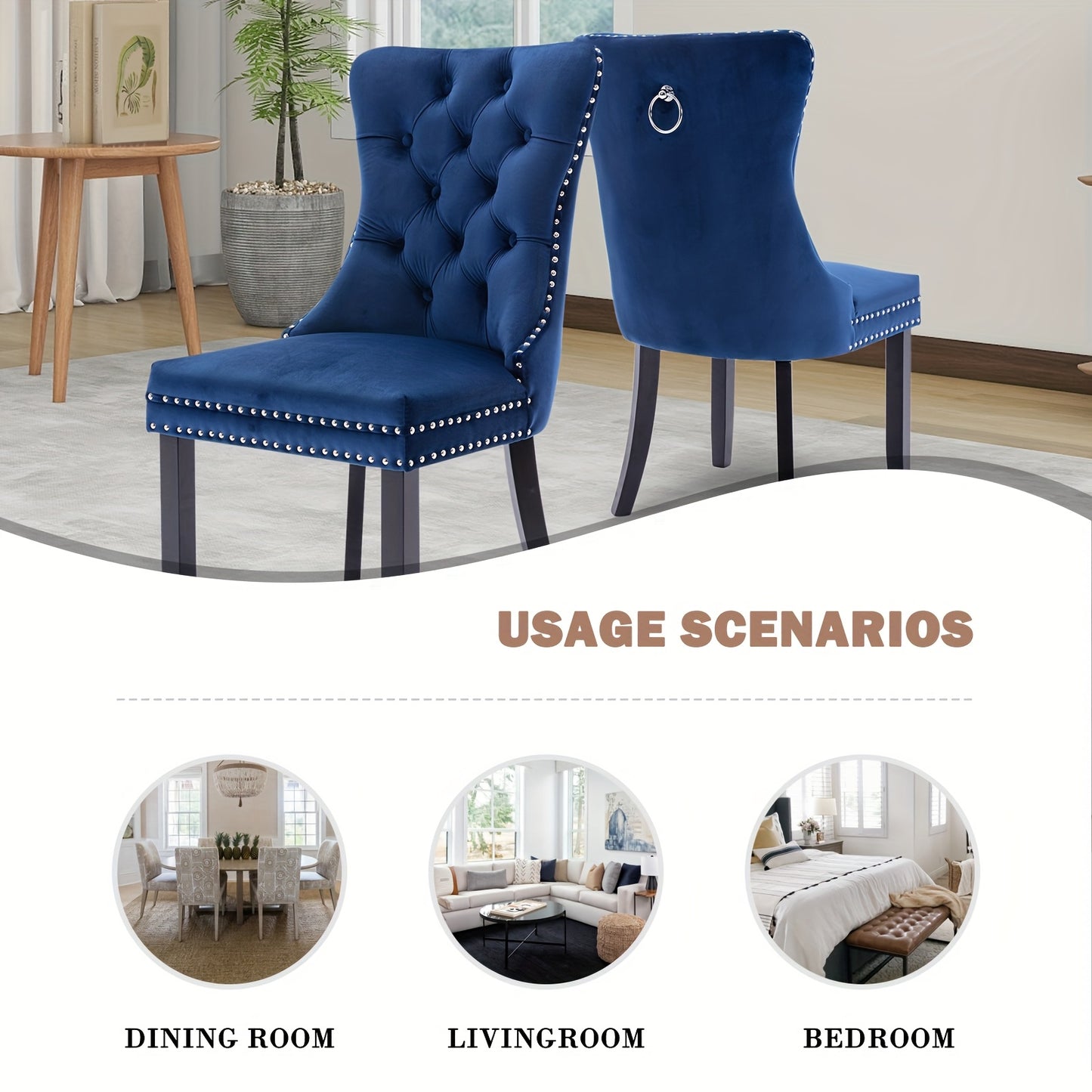 Set of 4 Upholstered Dining Chairs, Velvet Chairs with Button Tufting And Sturdy Wooden Legs, Contemporary Fabric Side Chairs for Dining Areas, Kitchens, Restaurants, And Hotels