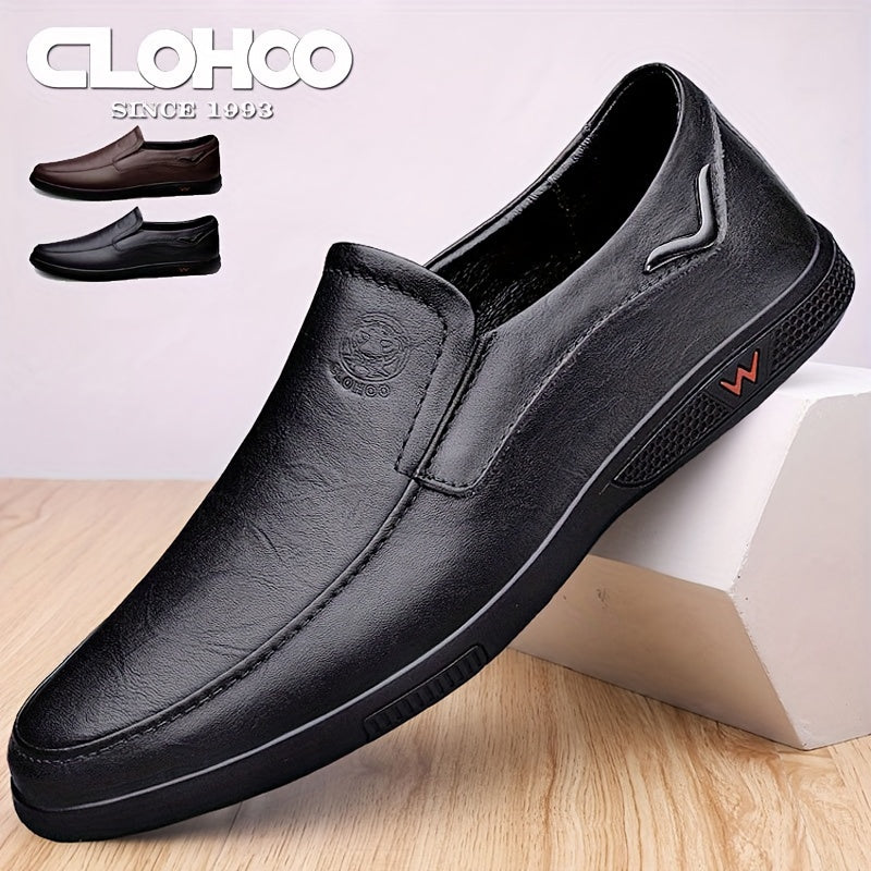 [Men's Business Casual Shoes] CLOHOO Men's Slip-On Loafers | Two-Layer Cowhide Rubber Sole Business Casual Faux Leather Shoes Soft Bottom Comfortable