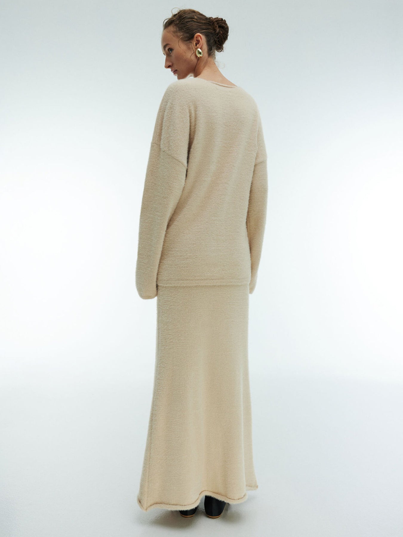 Imitation Mink Sweater Set- Women's V-Neck Knit& Skirt Autumn Winter