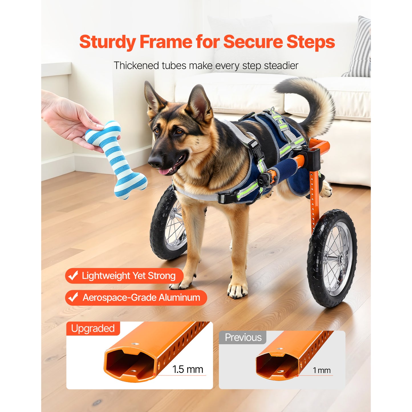 VEVOR Dog Wheelchair for Back Legs, Lightweight 2 Wheels Pet Wheelchair, Height, Width & Length Adjustable, Dog Cart with Shock-Absorbing Wheels, for Injured, Disabled Dogs 35-48 lbs / 48-88 lbs, Medium/Large-Size
