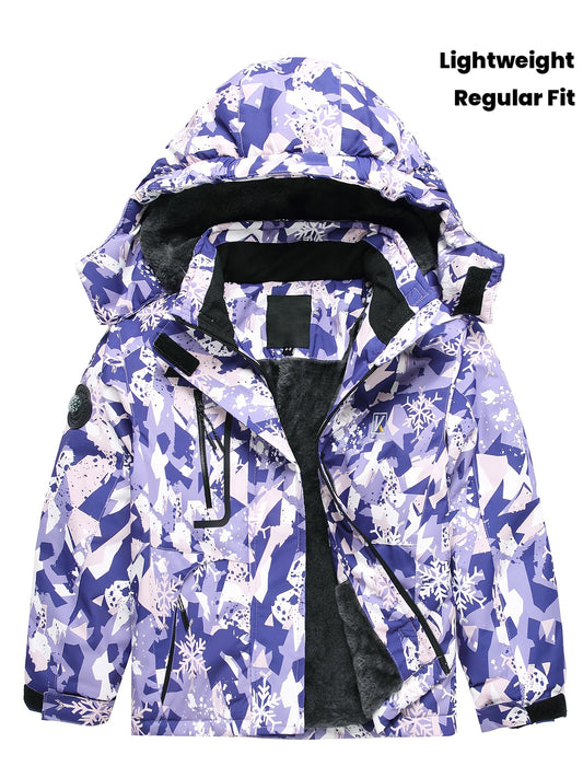 Girls' Professional-Grade Winter Jacket , Windproof with Fleece Lining , 140gsm Thickened Insulation & Multi-Pocket Design , Windproof Cuffs & Hooded Full-Zip Closure , Lightweight & Low-Allergy , for Skiing, Hiking, Outdoor