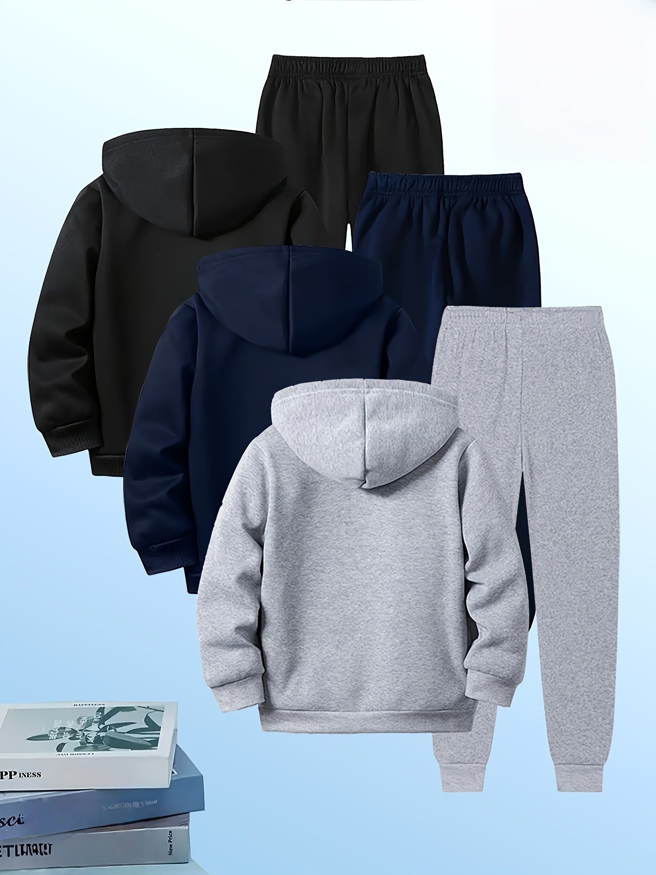 [ 6pcs Set ] Autumn New Men'S Hooded Sweatshirt Set, Both Sweatshirt And Sweatpants Are Printed with The Words "NEW YORK", Highlighting The Urban Trend. Regular Version, Machine Washable, Suitable for Daily Leisure And Outdoo