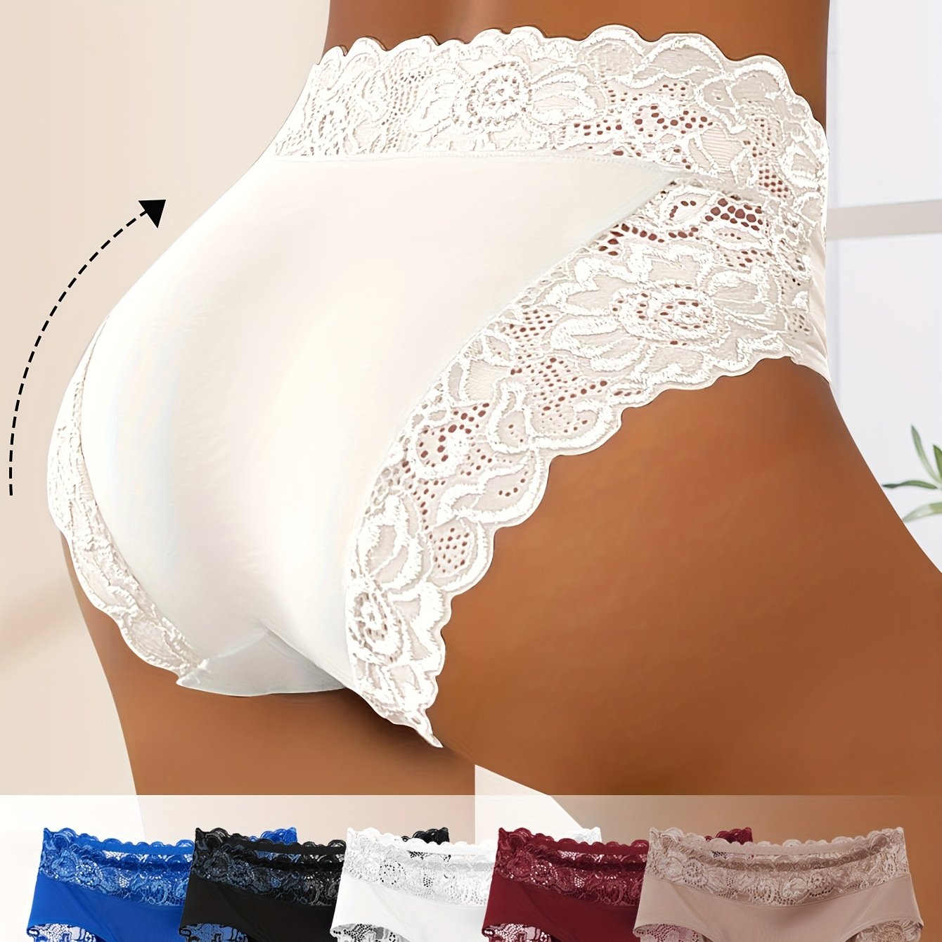 5pcs Women's Floral Lace Design Triangle Panties - Elegant, Breathable Mid-Rise Underwear with Geometric Patterns, Comfortable & Stylish for Casual Attire, Romantic Holidays, and Special Occasions
