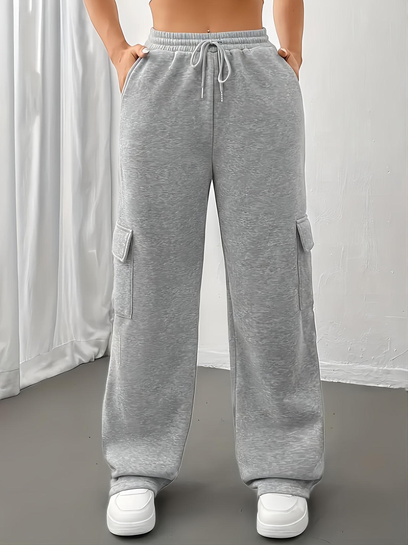 [3pcs Set | Solid Color] 3pcs Set | European American Women's Clothing | Solid Color Sports Pocket Drawstring Sweatshirt Overalls L0444A00