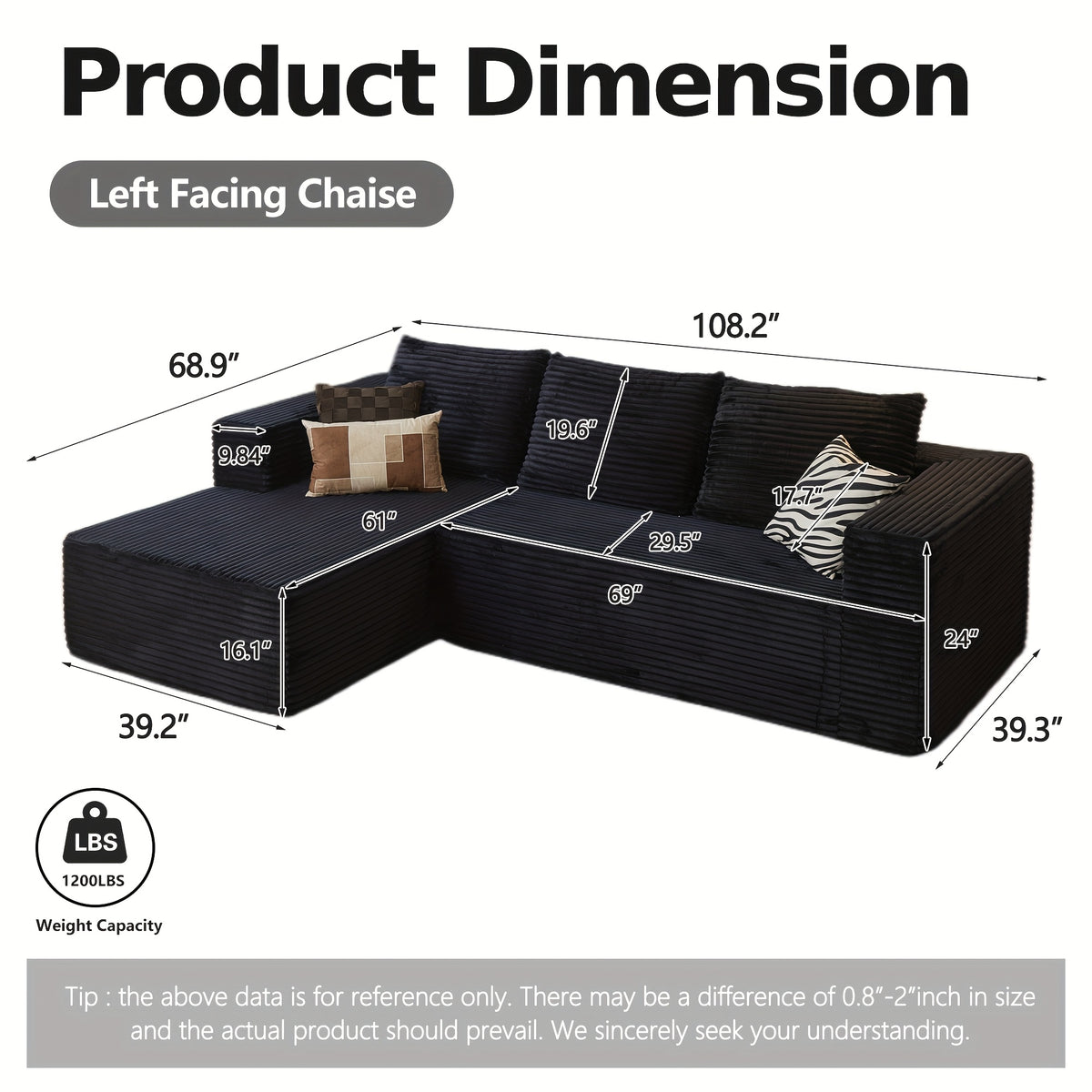 108" Cloud Sectional Couch with L-Shape Chaise, Modern Modular Sofa with Deep Seat, Upholstered Couches for Living Room Bedroom, No Assembly Required