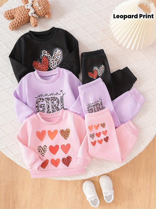 6pcs ' Winter Sweatsuit Set (0-3 Years) - 6-Month Birth Announcement Outfits with Heart & Leopard Print Rompers, Pink & Black Sweater & Pants, Elastic Waist Pants Clothing (Autumn/Winter) - Hand Wash/Dry Clean, Perfect for Ou