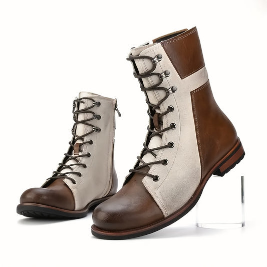 Men's Vintage Black Oxford Boots - Dual Closure (Side Zipper & Lace-Up) & Fabric Upper, TPR Sole, All-Season Comfort for Streetwear, Outdoor & Casual Wear, Party Footwear, Classic Round Toe, Durable Footwear, Retro Style, Stu