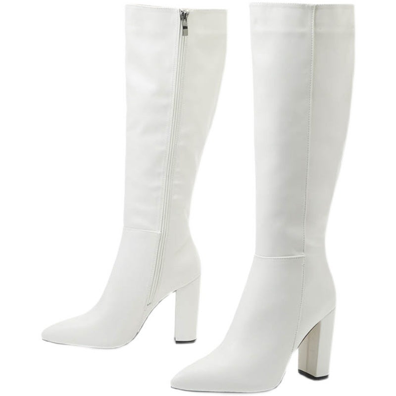 Women'S Genuine Mid-Calf Riding Boots with Side Zipper Closure, Pointed Toe & Chunky Low Heel - Red Glossy Booties, Round Toe & Lining, Durable Cover Sole for Casual to Semi-Formal Outfits (Hand Washable)