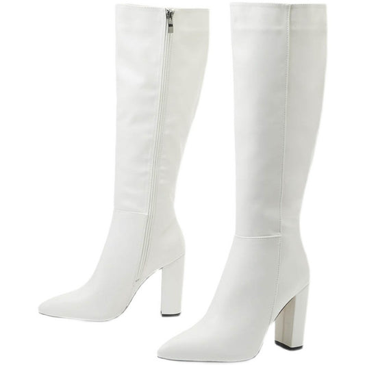 Women'S Genuine Mid-Calf Riding Boots with Side Zipper Closure, Pointed Toe & Chunky Low Heel - Red Glossy Booties, Round Toe & Lining, Durable Cover Sole for Casual to Semi-Formal Outfits (Hand Washable)