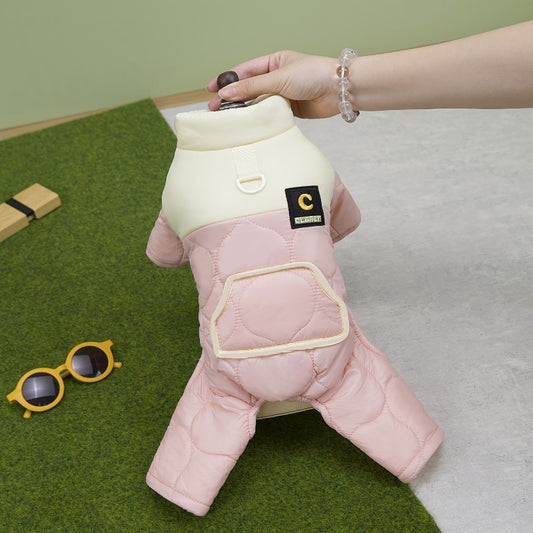 British Style Winter Warm Dog & Cat Sweater - Cozy Snap Button Jumper with Paw Socks, Cold-Resistant Pet Coat for Small & Large Dogs, Soft Durable Fabric, Light Gray Pink, Easy On/Off & Secure Fit for Indoor/Outdoor Use, Styl