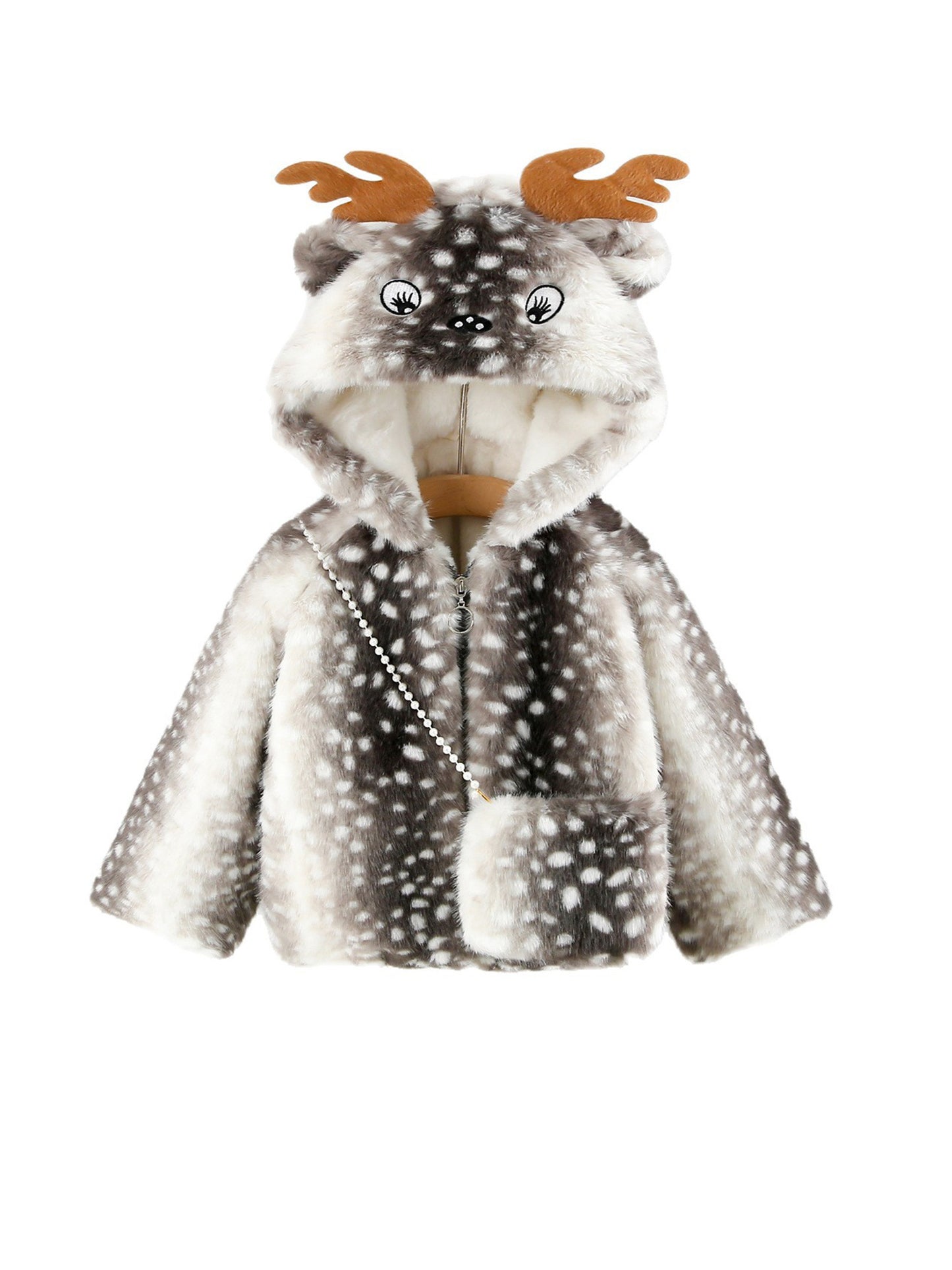 2pcs 'inter Coat & Bag Set with Antler Hat - Thickened Fleece Jacket, Hooded Collar & Plush Lining, Soft Shell, Cozy Warm Outfit for Christmas, New Year'S & Everyday Winter Wear - Stylish Holiday Gift (Solid Color, Easy-Care)