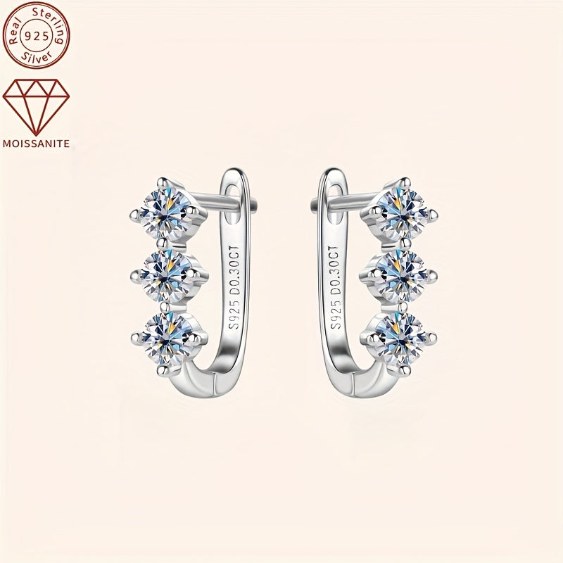 S925 925 Sterling Silver moissanite Earrings - Elegant 0.3Ct*2pcs moissanite Jewelry / Women'S Fashionable Hoop Earrings And Studs - Perfect Thanksgiving Gift for Family / Mother'S Day Studs / Christmas Earrings - Birthday Gi