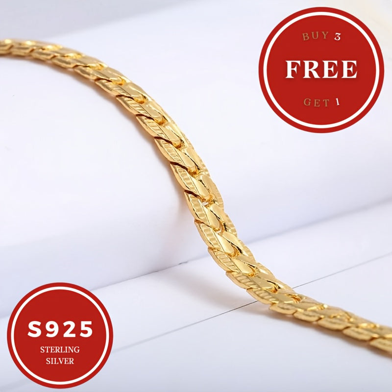 18K gold plated 18K gold plated-plated Necklace, 925 Sterling Silvery Golden Snake Bone Necklace, Fashionable Teenager'S And Teenager'S Necklaces, Party Gifts, Birthday - Festival Gifts For Boyfriends And Girlfriends, Wives,
