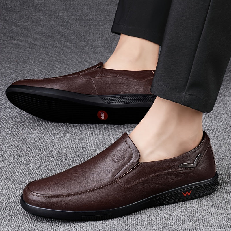 [Men's Business Casual Shoes] CLOHOO Men's Slip-On Loafers | Two-Layer Cowhide Rubber Sole Business Casual Faux Leather Shoes Soft Bottom Comfortable