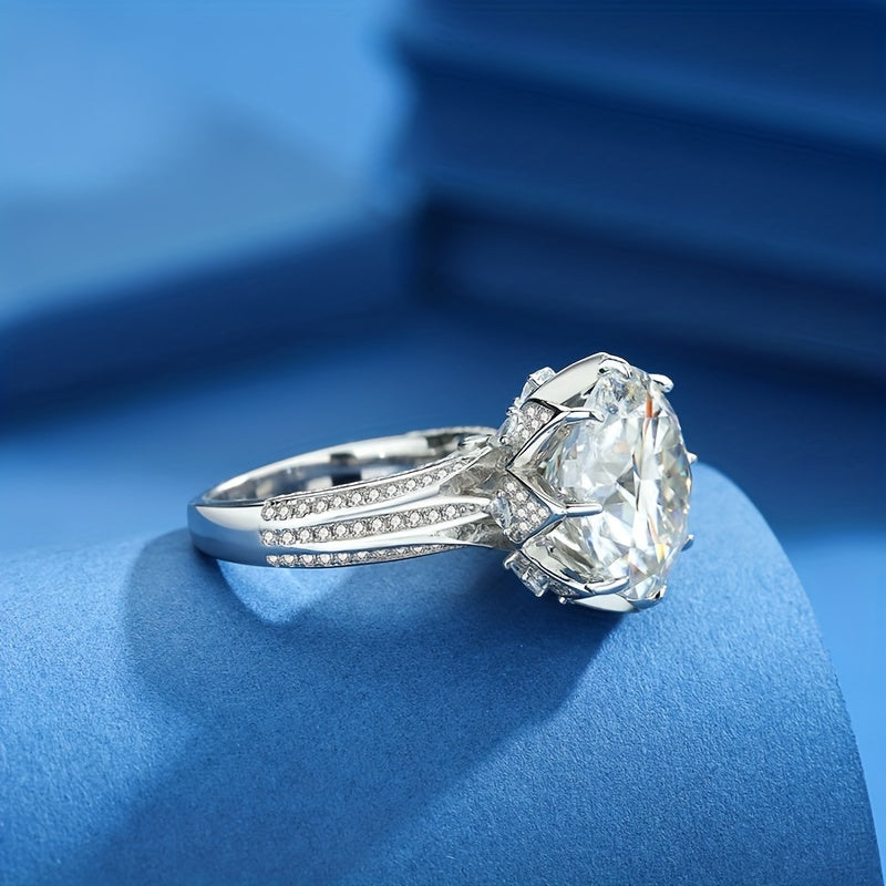 Personalized 10ct Moissanite Diamond Engagement Ring and Heart Engraving, 925 Sterling Silver, 8 Prongs, Valentine 39 Day, Party, Personalized, Creative, Holiday, Wedding &amp Banquet