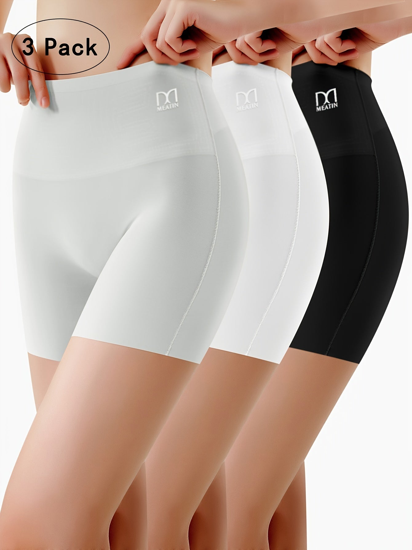 3pcs Women's High-Waisted Tummy Control Underwear - 2-in-1 Butt Lifting & Belly Panties, Seamless Anti-Leak Cycling Sports Briefs (Beige/White/Black) - Breathable Gym, Workout & Everyday Shaping Shorts