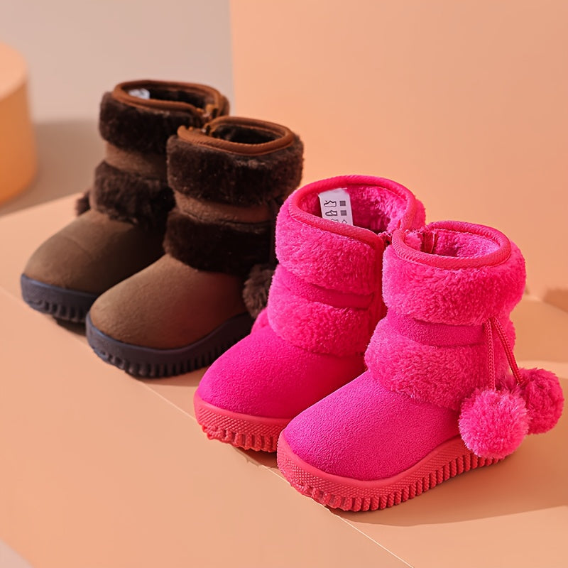 [Kids' Snow Boots] New Kids' Snow Boots, Boys and Girls PlushBall Soft Sole Warm Fleece-Lined Thickened Shoes, Cute Comfortable Zipper Design