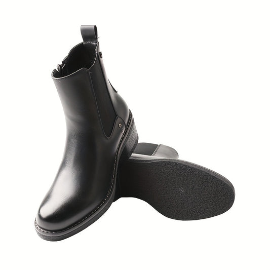 1pr TMA EYES Women'S Classic Round Toe Short Boots - Casual Side Zipper, Thick Heel, Faux Riding Ankle Booties with Fabric Lining and TPR Sole