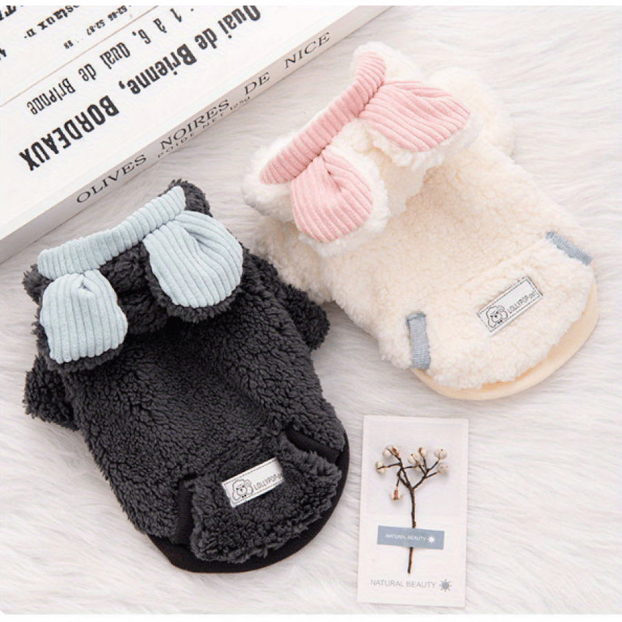 Cozy Pet Hoodie for Small Dogs & Cats - Soft Knit Pullover with Cute Ear Flaps, Light Blue & Pink, Adjustable Straps, Perfect for Winter Warmth, Dog Winter Coat, Playful Pet Design, Comfortable Petwear