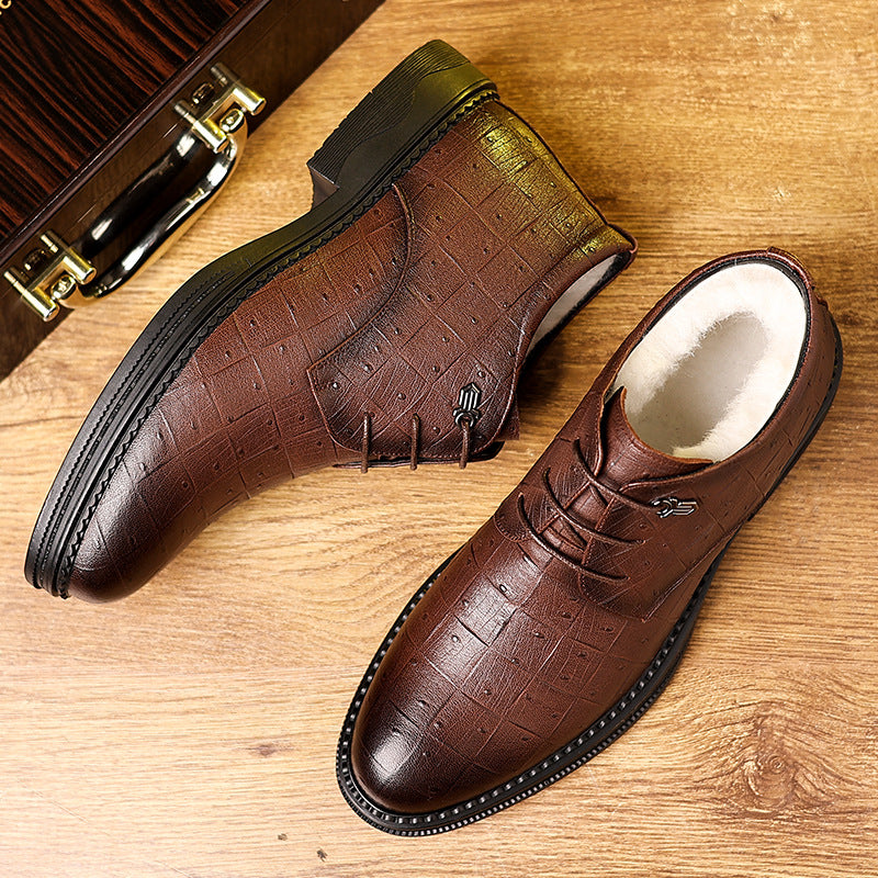 Men's -like Glossy Black British Style High-Top Ankle/Over-the-Knee Boots - All-Weather PU/Rubber Sole, Slip-On/Lace-Up Closure, Fleece/Fleece Lining - All-Season Formal & Business Shoes for Weddings, Parties, Professional -