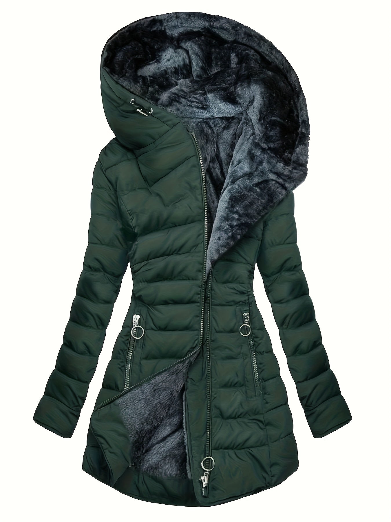 Women's Winter Warm Quilted Parka Coat - Padded Jacket with Hood, Full-Zip Front & Belt (Adjustable Waist) - Mid-Length Long Sleeve Outerwear for Cold Weather, Y2K Style (Beige/Tan) - Hand Wash/Dry Clean, Winter Jacket For Wo