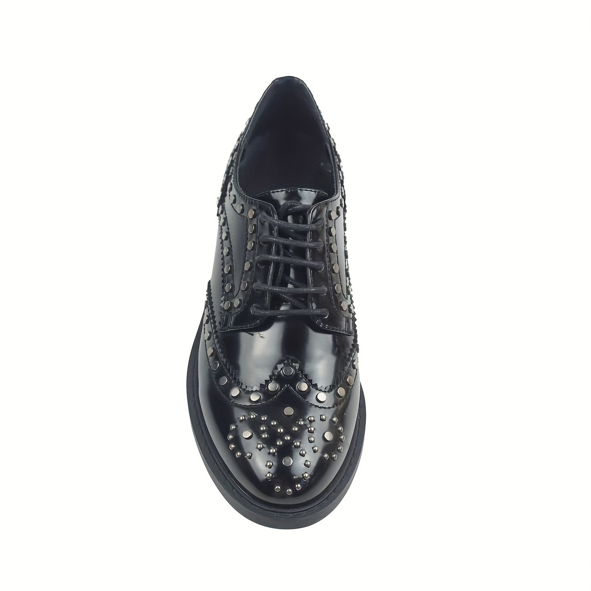 TM EYES Women's Gothic-Style Faux Cover Slip-On Loafers - Comfortable Low Heel Pointed Toe Moccasins with Rivet Accent, Black PU Shoes with TPR Sole for Casual & Formal Events, All-Season Versatile Casual Attire, Faux Cover U