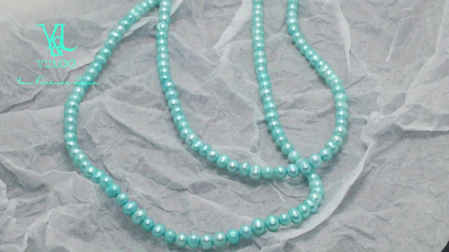 Natural Seawater Akoya Blue Saltwater Pearl Necklace, Women's Fashion Jewelry, S925 Silver, 16/18in, Women's Fashion Saltwater Pearl Necklace, Perfect Gift for Mother's Day, Wedding Anniversary, Valentine's Day, Or Any Other