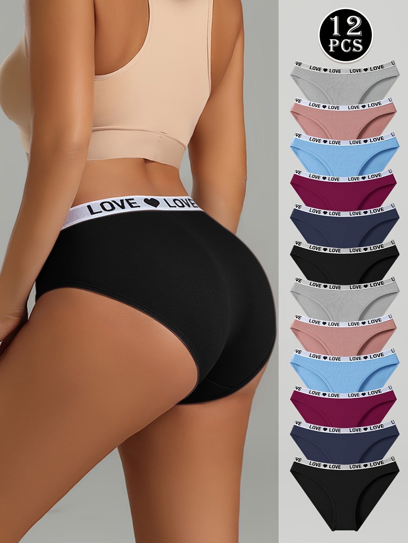 12 Simple And Colorful Mixed Bag Fashionable Sports Women's Underwear, Made Of Soft, Breathable, Elastic And Non Sticky Fabric, Suitable for Daily Wear