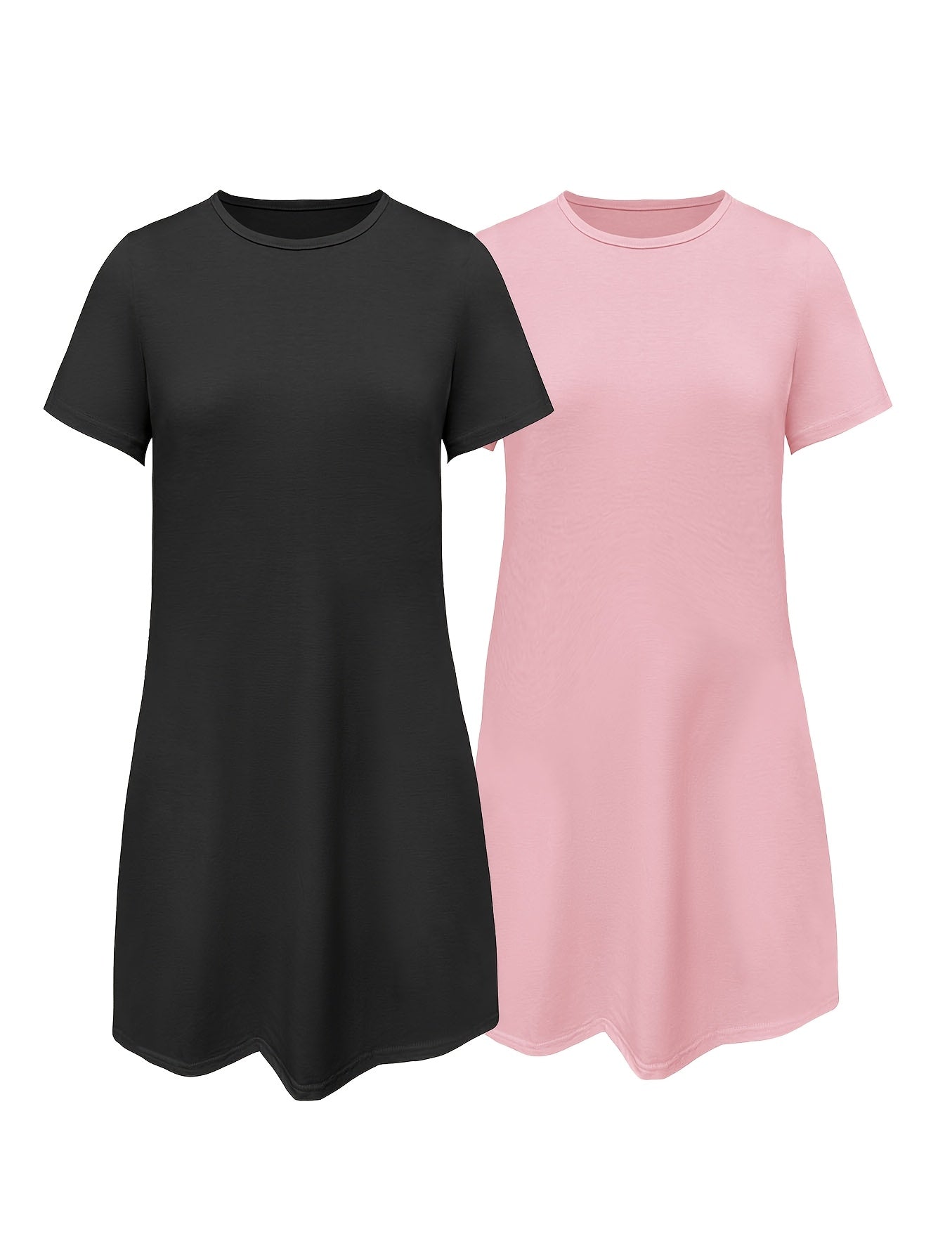 [Women's Sleep Dress 2-Pack] Two-Pack - Women's Soft and Comfortable Solid Color Casual Sleep Dress - Spring/Summer Nightgown with Simple Round Neck Loose Fit