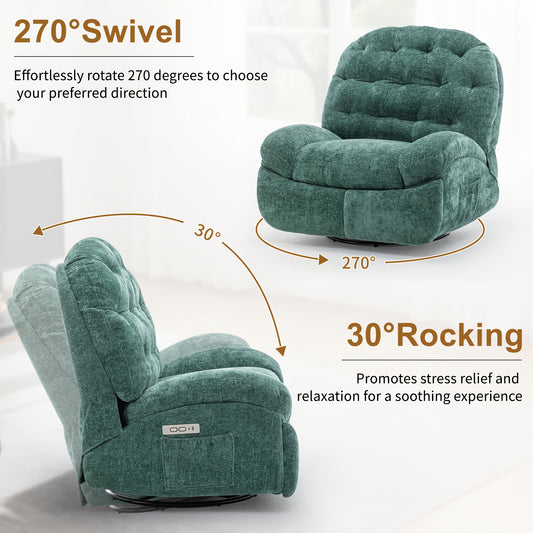 Single Rocking Chair for Living Room, Rocking Chair with USB&Type-C Port And Cup Holder, Storage Pockets Sewn On Both Sides, Suitable for Elderly And Adults, Chenille Fabric, Holiday Gift, Double Box Shipping, Easy to Assembl