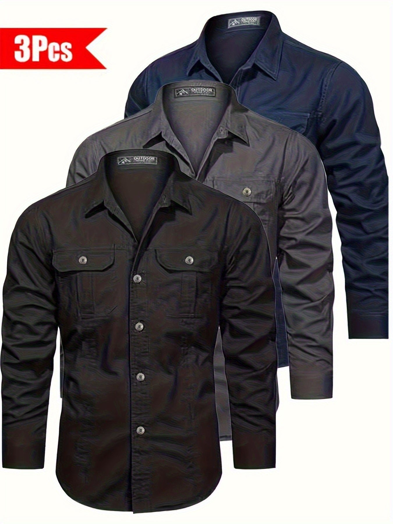 3pcs Set • Long-Sleeve Casual Outdoor Shirts • Multiple Pockets • for Spring And Autumn