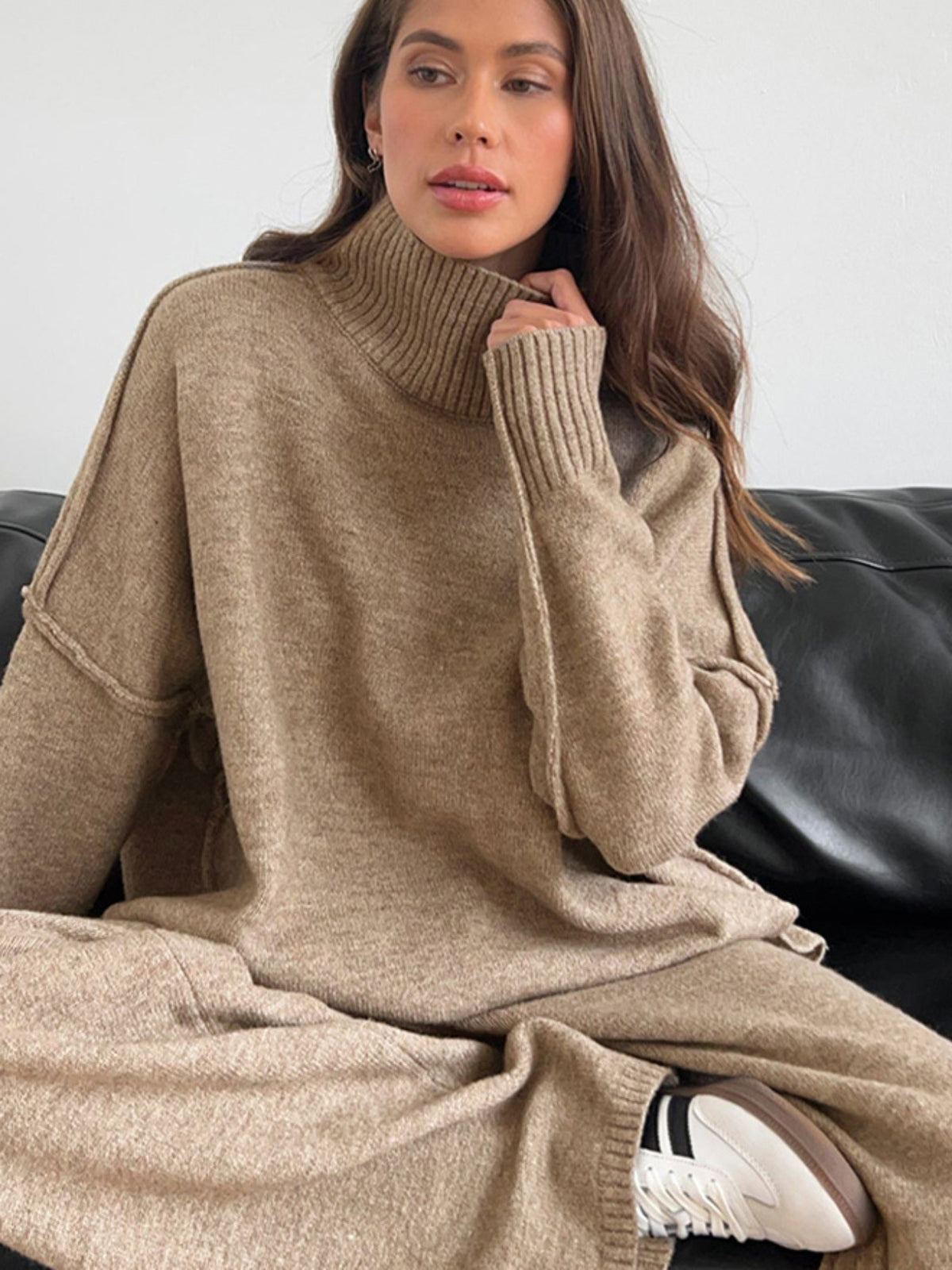 Women's Turtleneck Sweater Set- Thickened Long Pants Loose Fit Autumn Winter
