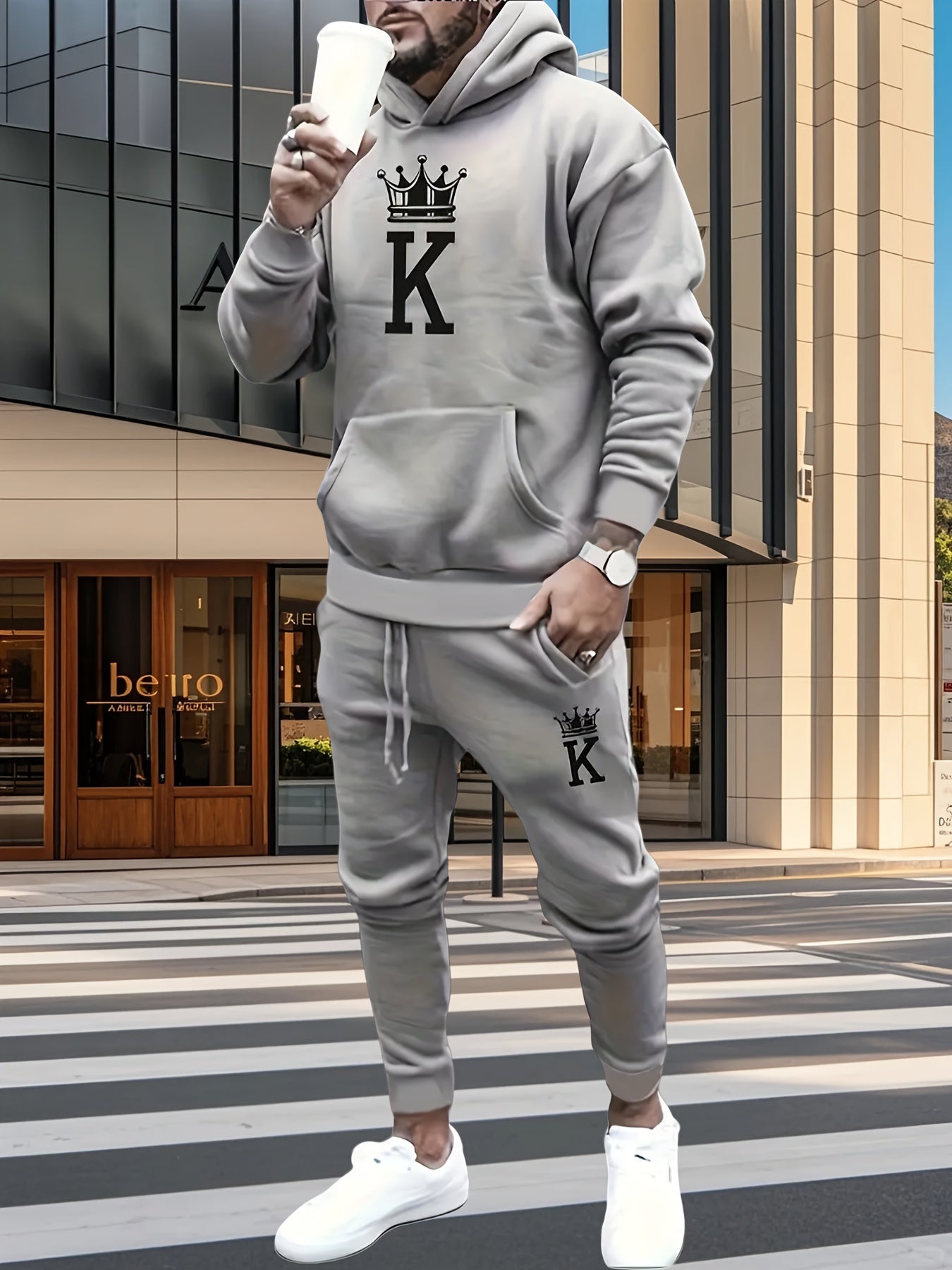 Men's 6pcs Full Set Hooded Sweatshirt & Jogger Pants Sweatsuit - Micro Elastic Fabric, Letter Print Matching Tracksuit for Gym, Yoga,, Winter/Spring/Fall Casual Wear, Machine Washable Matching Outfit (Regular Fit)