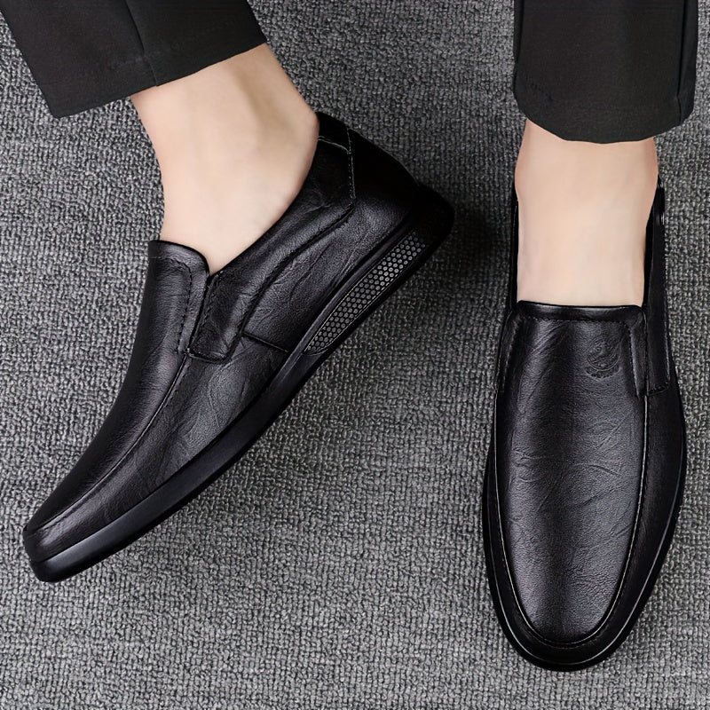 [Men's Business Casual Shoes] CLOHOO Men's Slip-On Loafers | Two-Layer Cowhide Rubber Sole Business Casual Faux Leather Shoes Soft Bottom Comfortable