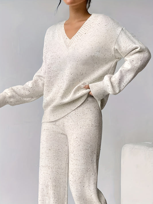 Women'S V-Neck Polka Dot Casual Daily Fall And Winter Sweater Two-Piece Set, New Arrival Women Clothing, Set Women Outfit, Sweater Set Women Outfit, Winter Clothe For Women, Skirt Set Women Outfit, Fall Clothe For Women, Fall