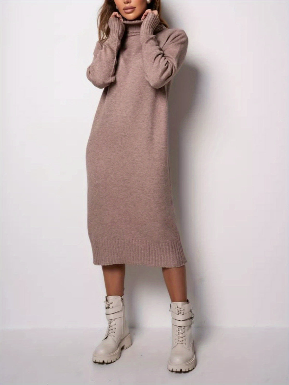 High Neck Dress Autumn and Winter New Loose Inner with Solid Color Thin Sweater Skirt, Winter Outfit, Seasonal Fashion, Elegant Design, Loose Fit, Cozy Material, Durable Construction, Women'S Dress, Long Sleeve Dress, Fashion