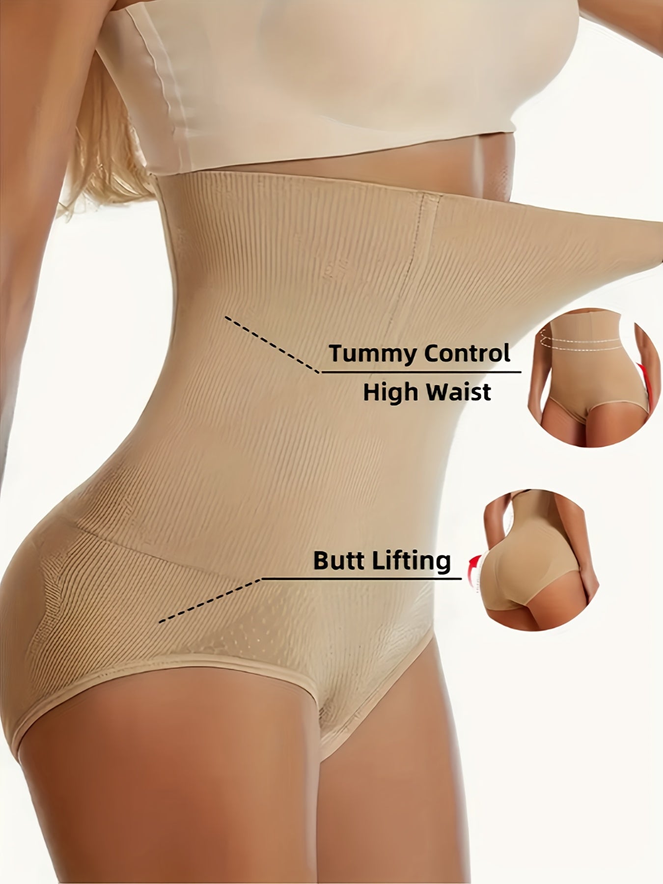 [Looks 10 Pounds Thin]3-Pack Of Women's High-waisted Shapewear - Apricot And Black, Abdominal Control And Buttock Lift, Smooth Stretch Fabric, Solid Stripe Details, Daily Body Contouring And Buttock Lift | Summer Skinny | Thi
