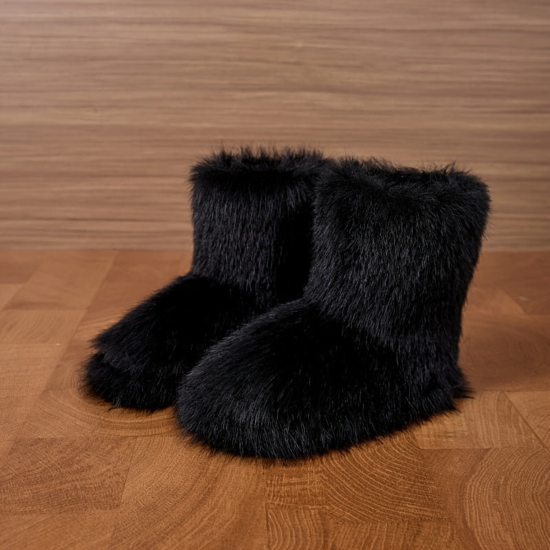 Women's Faux Fur Boots, Winter Snow Boots, Warm Fluffy Faux Fur Snow Boots, Outdoor Flat Bottom Warm Shoes, Suitable for Christmas And Valentine's Day Gifts (Style Enthusiasts), Essential Tools for Warmth -3 Colors