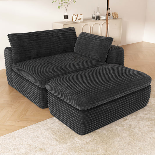 85" Oversized Chaise Lounge Chair | Comfy Corduroy Recliner Sofa Bed with Throw Pillows and Armrests, Ideal for Living Room, Movie Room, Bedroom - YOMSUM Fabric Upholstered Sleeper Couch Bed, Non-adjustable Recliner