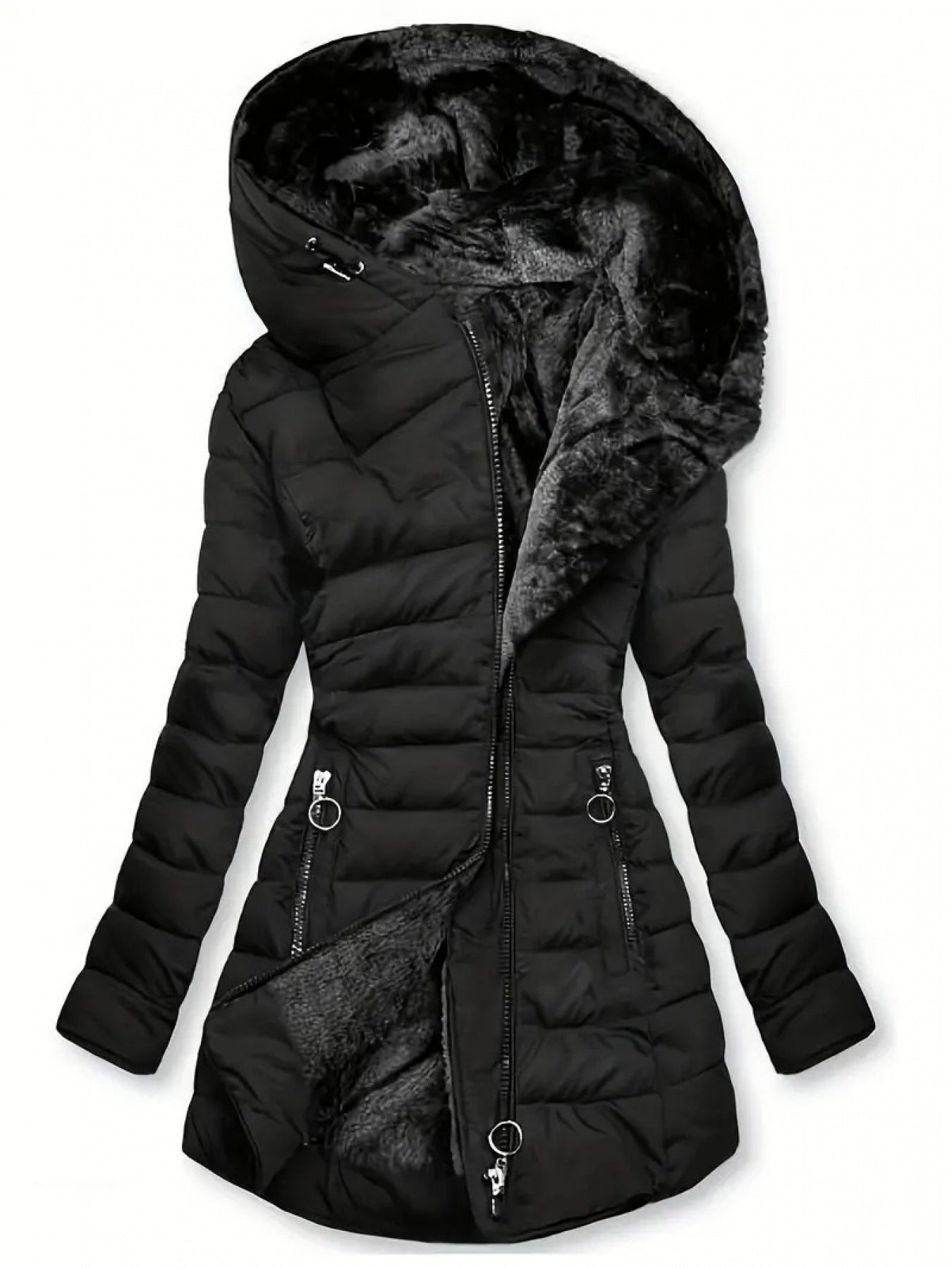 Women's Winter Warm Quilted Parka Coat - Padded Jacket with Hood, Full-Zip Front & Belt (Adjustable Waist) - Mid-Length Long Sleeve Outerwear for Cold Weather, Y2K Style (Beige/Tan) - Hand Wash/Dry Clean, Winter Jacket For Wo