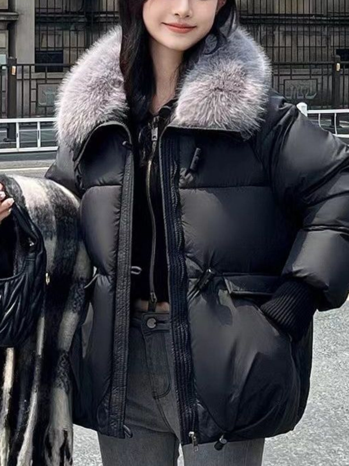 Women'S Oversized Korean Style Cropped Lapel Puffer Jacket - Full-Zip Winter Coat with Pockets, Short Turn- Collar & Quilted Insulation, Casual Warm Outerwear for Fall/Winter (Solid, Belted Design) - Versatile for Everyday &
