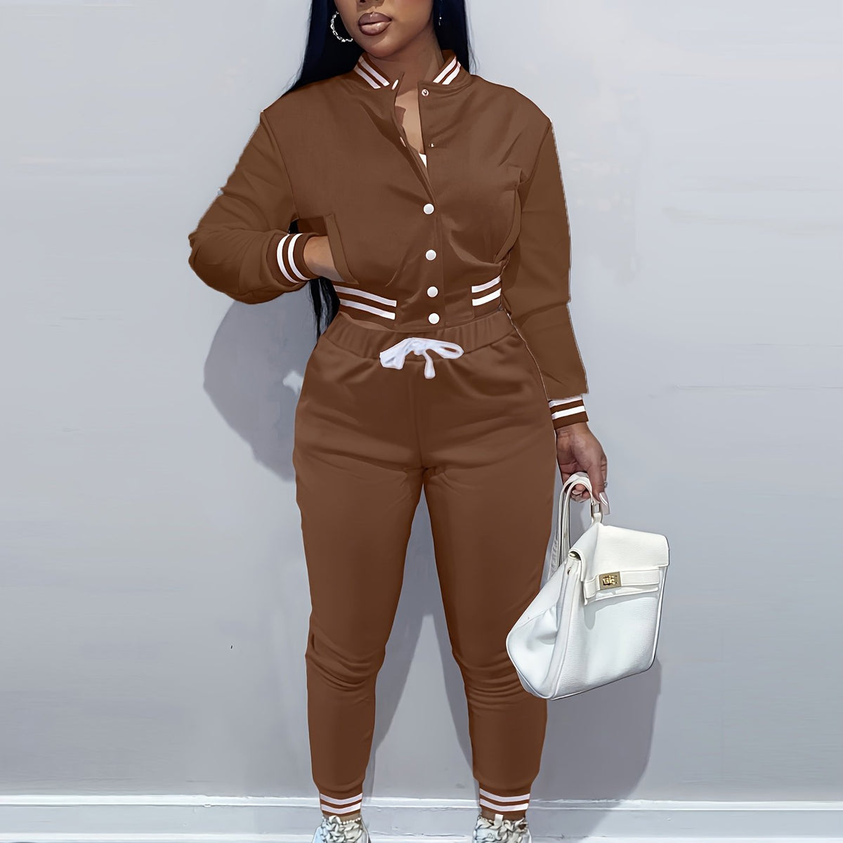 European And Trendy Women'S Patchwork Jacket with Single-Breasted Baseball Suit, a Two-Piece Outfit