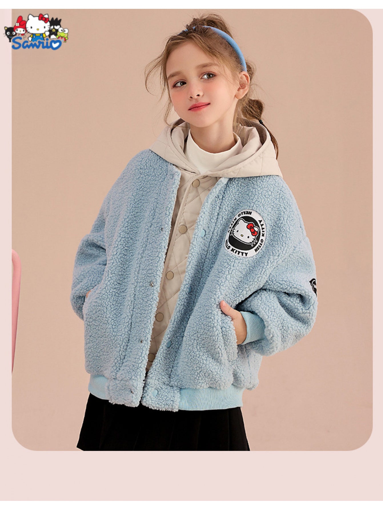 [Officially Licensed] Sanrio for hello kitty Girls' Thickened Warm Fake Two-Piece Jacket Cartoon Warm Winter Thickened Outerwear Comfortable Fabric Soft Skin-Friendly Fake Two-Piece Hooded Design Versatile Perfect Gift for Fa