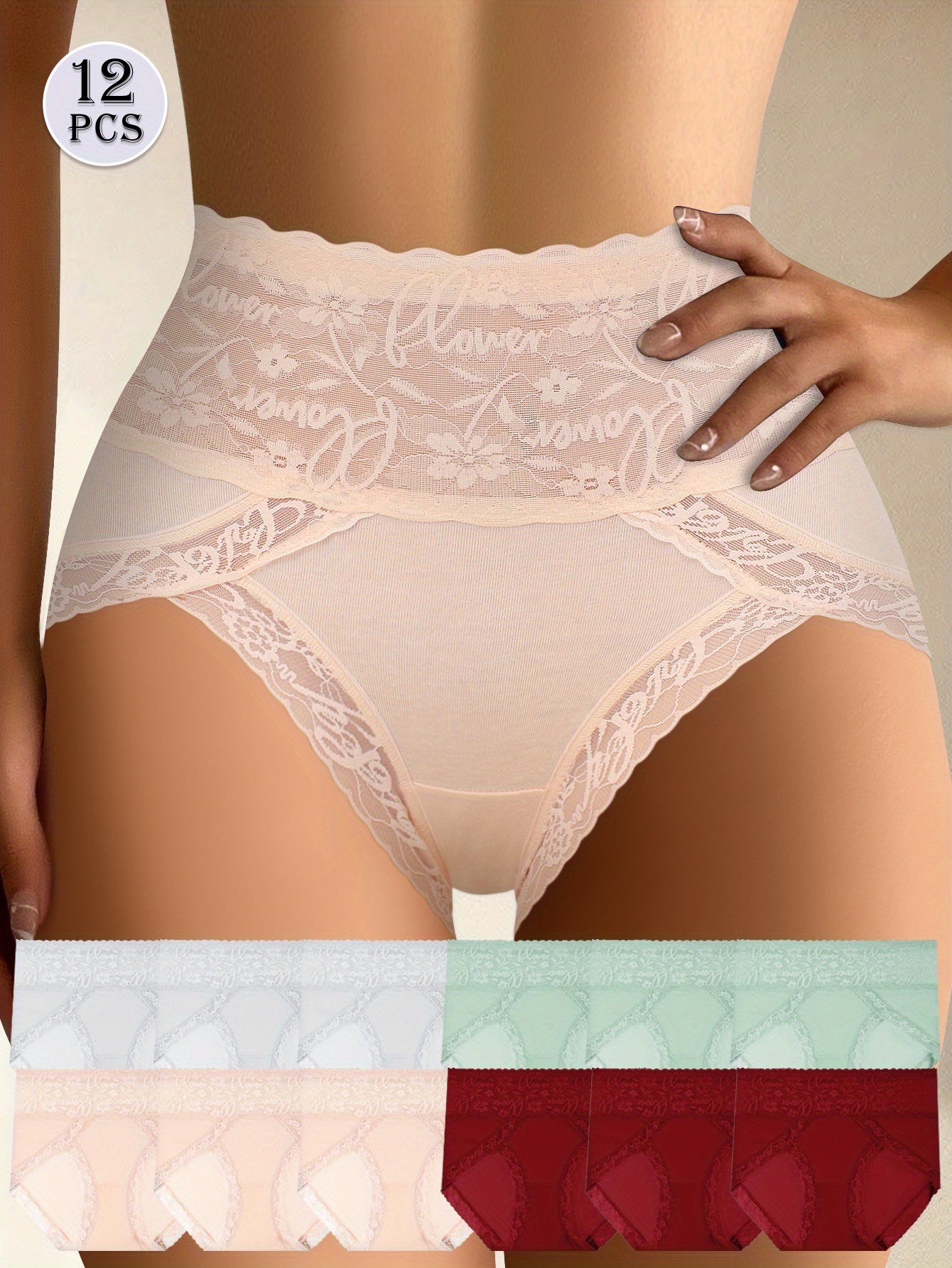 12pcs QUASTI Women'S High Waist Tummy Control Underwear - Seamless Butt Lifting & Body Shaping, Soft Breathable Comfort Fit, Mid-Rise Lace Trim, Multi-Color Options for Everyday Casual Wear, Tummy Control Underwear, Everyday